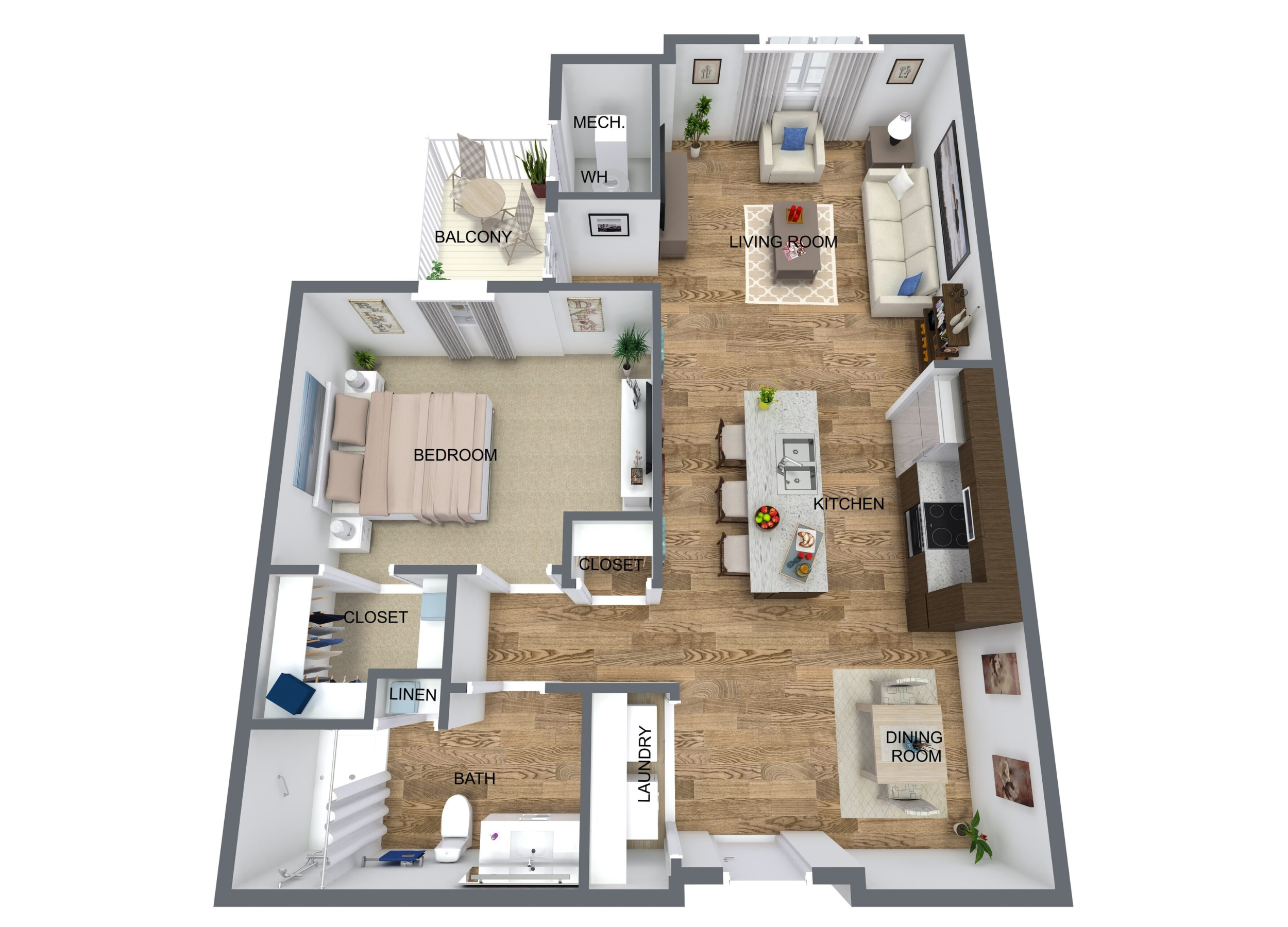 Winterberry 1 Bedroom 1 Bathroom Floor Plan
